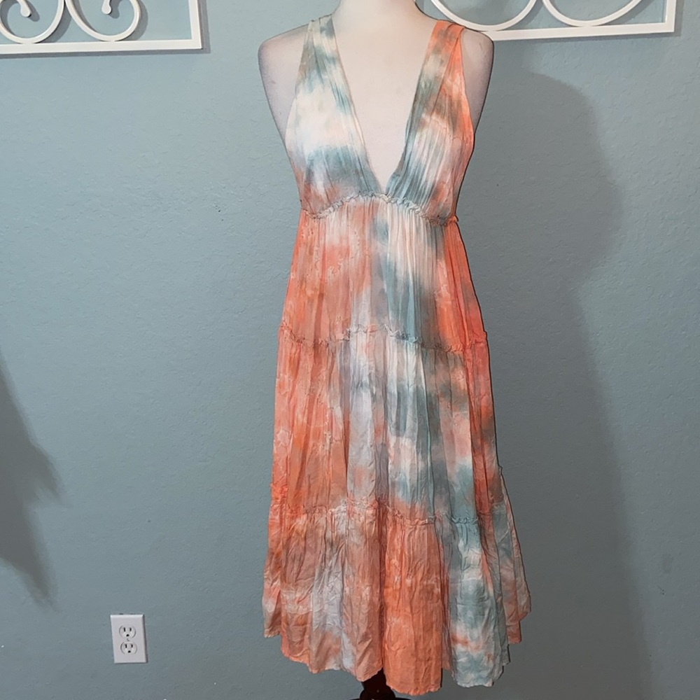 Nwt Raviya Tiered Dress coverup tie die cotton